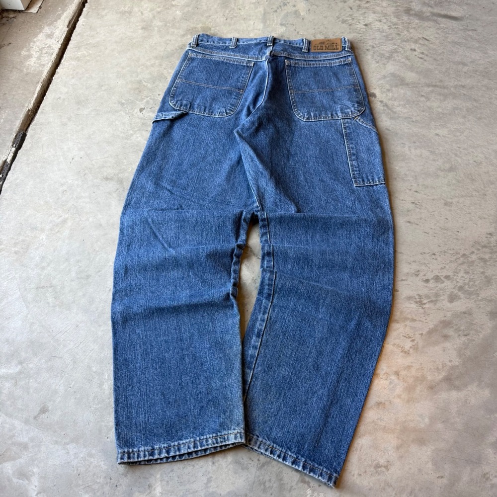 Old Mill Mens Carpenter Jeans Medium Wash Blue Denim Utility Work Pants 32x30